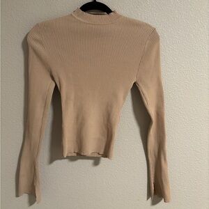 Dissh tan long sleeve ribbed mock neck top